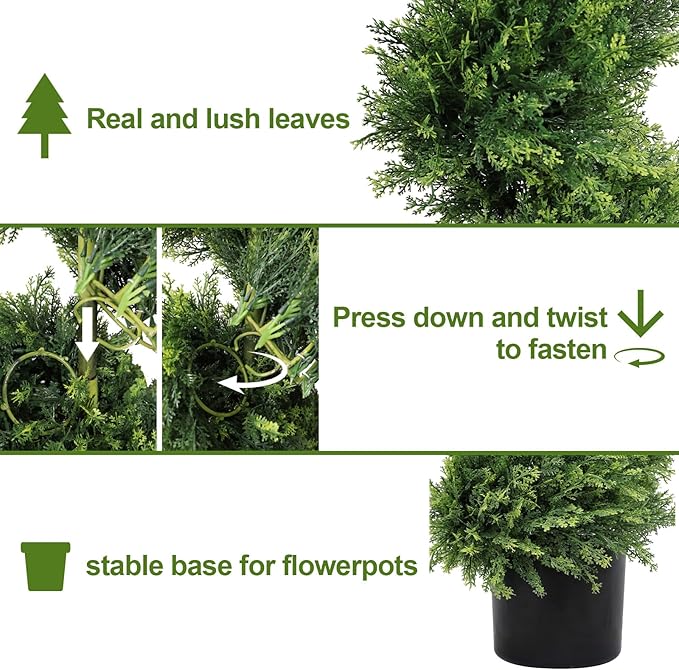 THE BLOOM TIMES 6ft Spiral Artificial Topiary Trees Set of 2, 71 inch Faux Cedar Trees for Outdoor Planters - Fake Twist Cypress Plants for Garden Front Porch Indoor Outside Christmas Decor 6 Foot