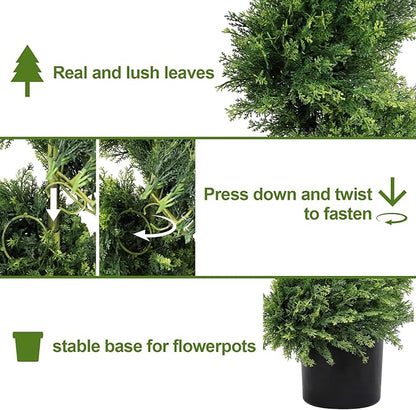 THE BLOOM TIMES 6ft Spiral Artificial Topiary Trees Set of 2, 71 inch Faux Cedar Trees for Outdoor Planters - Fake Twist Cypress Plants for Garden Front Porch Indoor Outside Christmas Decor 6 Foot