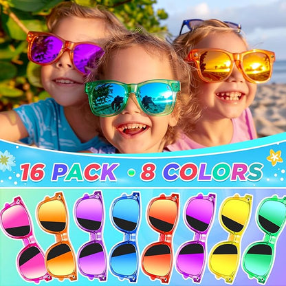 GIFTINBOX Kids Sunglasses Bulk, 16Pack Translucent Sunglasses For Kids Boys Girls Age 3-8, Great Gifts for kids, Birthday Party,Beach, Pool Party Favor