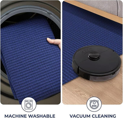 KOZYFLY Washable Area Rug 4x6 ft Non Slip Rubber Backed Living Room Rugs Braided Woven Cotton Kitchen Rugs Indoor Entryway Rug Floor Carpet for Dining Living Room Bedroom, Royal Blue/Navy