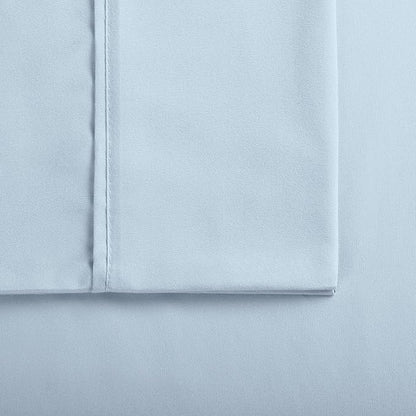 Serta Simply Clean Super Soft Hypoallergenic Stain Resistant Deep Pocket 4 Pieces Solid Bed Sheet Set, Queen, Light Blue