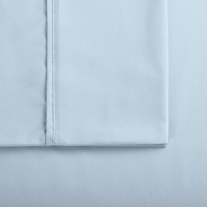 Serta Simply Clean Super Soft Hypoallergenic Stain Resistant Deep Pocket 3 Pieces Solid Bed Sheet Set, Twin, Light Blue