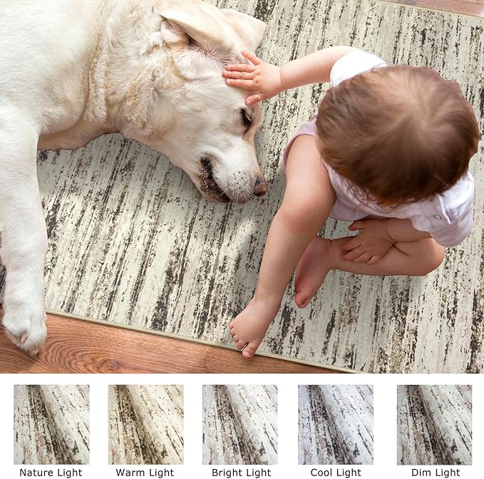 Modern Abstract Hallway Runner Rug, Beige Washable Kitchen Runner Non-Slip Soft 2x8 Runner Rug Thin Print Faux Wool Carpet for Entryway Bedroom Laundry Room Indoor Home Decor