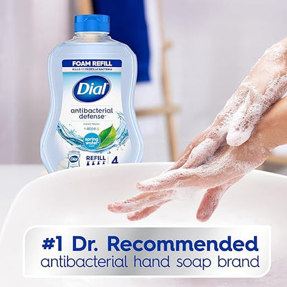 Dial Antibacterial Defense Foaming Hand Soap + Aloe, Spring Water Scent, 30 Fl Oz Hand Soap Refill (4 Pack), Dermatologist-Tested, Gentle on Skin