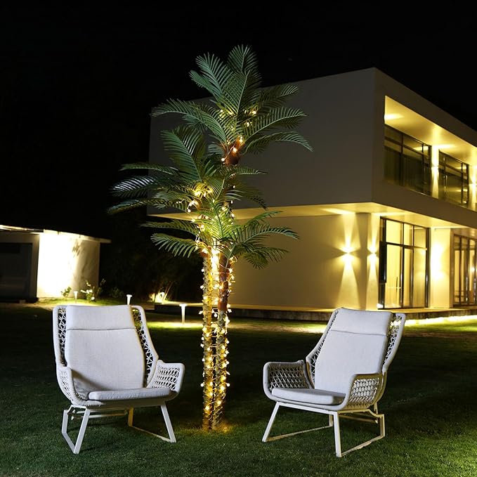 10ft Outdoor Artificial Palm Tree - UV Resistant Tall Fake Tropical Golden Cane Plant for Patio, Poolside, Lawn, Indoor Decor - Large Faux Palm Tree, Set of 1