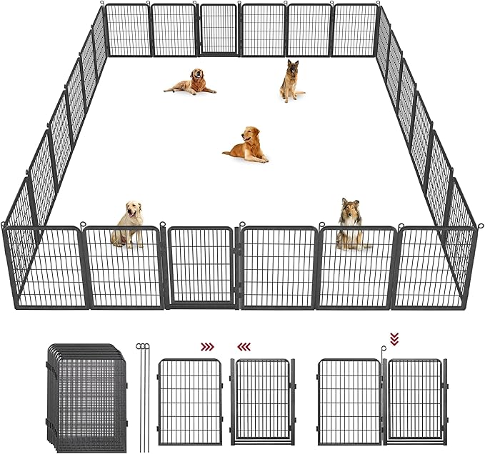 Dog Playpen Outdoor, 40" Height 28 Panels Pet Fence with Low Threshold Full Gate, Large Dog Fence Outdoor for Yard, Heavy Duty Pet Playpen Metal Play Pen Fence for RV Camping