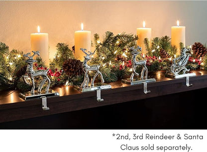 BIRDROCK HOME Christmas Stocking Holders for Mantle - Weighted Metal Hanger for Stockings & Holiday Decor - Sturdy Metal Hook for Fireplace, Staircase & Shelf - Non-Scratch Base - Reindeer