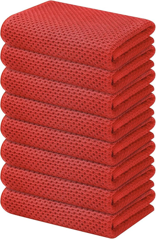 Kitinjoy 100% Cotton Waffle Weave Kitchen Towels, 8-Pack Super Soft and Absorbent Dish Towels for Drying Dishes, Kitchen Hand Towels, 13 in x 28 in, Brick Red