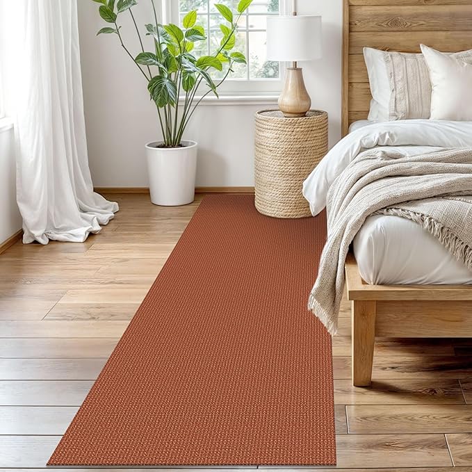 EARTHALL Woven Runner Rug 3x8 Ft Washable Runners for Hallways Wide Non Slip Rubber Backed Kitchen Runner Braided Indoor Floor Carpet for Entryway, Hallway, Kitchen, Bedroom, Rustic Orange/Tan