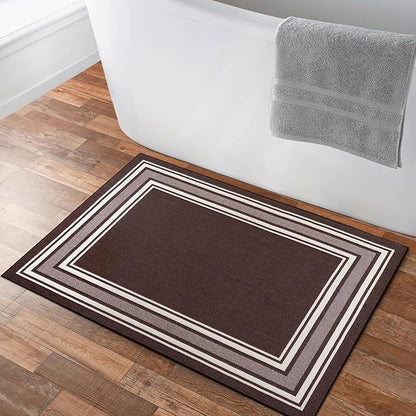 Modern Bordered Non Slip Indoor Runner Rugs for Living Room 2x3 Area Rugs for Kitchen, Rug for Bedroom, and Hallway, Stain Resistant Easy Cleaning Non Shedding Brown 2 x 3