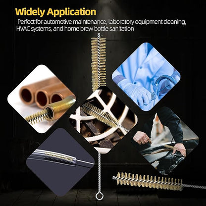 7Pcs Wire Tube Brushes Set,Brass Bottle Brush ,12" Long Wire Bore Brushes for Deep Cleaning Pipes,Tubes,Narrow Spaces, Engine Parts, Home Brew(1/4"-1" Sizes)