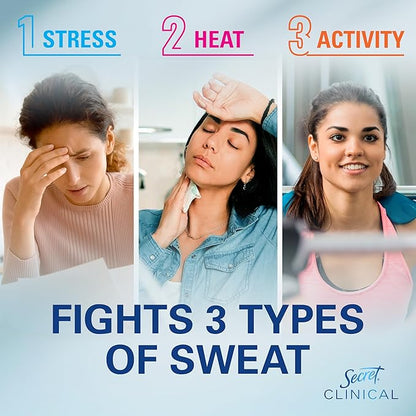 Secret Clinical Strength Antiperspirant Deodorant for Women, 3X Stress Protection, 72hr Sweat & Odor Protection, PH Balancing Minerals, Clear Gel, Completely Clean Scent, 2.6 oz