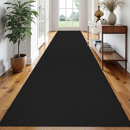 EARTHALL Runner Rug 3x18 Ft Washable Runners for Hallways Extra Long Woven Non Slip Entryway Runner Braided Kitchen Runner Indoor Outdoor Carpet Runners for Hotels, Officel, Stair, Black/Grey