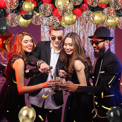 75PCS Balloon, Black, Red, and Gold (12in and 5in), Casino Theme Party Decorations, New Year, Graduation, Wedding, Birthday