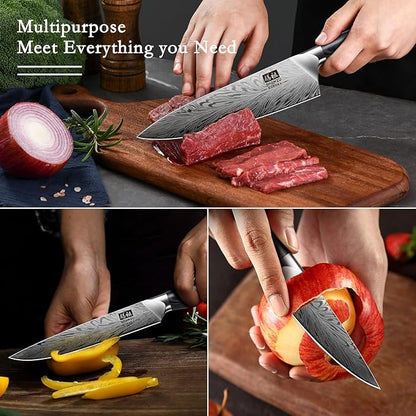 SHAN ZU 3PCS Kitchen Knife Set,Chef Knife Sets in Powder Steel, Ultra Sharp Japanese Knives Set High Carbon Steel Knives Sets, Cooking Knives Set with Ergonomic Pakkawood Handle