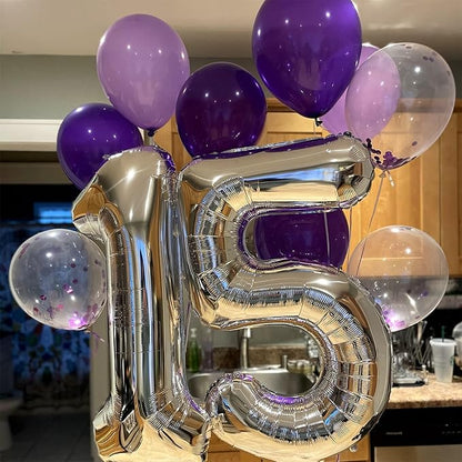 Silver 1 Balloon Number, 40 Inch Giant Helium Foil Number 0-9 for Boys Girls, Self Inflating 1st Birthday Balloon for Women Men 10th Anniversary Baby Shower New Year Wedding Party Decorations Supplies