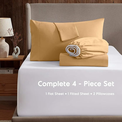 Nestl Queen Sheet Set - Luxury 1800 Ultra-Soft Microfiber Bed Sheets - Double Brushed - Deep Pockets - Easy Fit - 4 Piece Set - Bedding Sheets & Pillowcases (Queen, Camel Gold)
