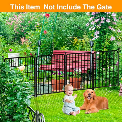 Doorless 56in(H) Black Metal Garden Fences and Borders, 10 Panels Total 22.1 Ft(L), Garden Fence for Dogs, Animal Barrier Fence, Fencing for Flower Beds, Dog Digging Fence Barrier