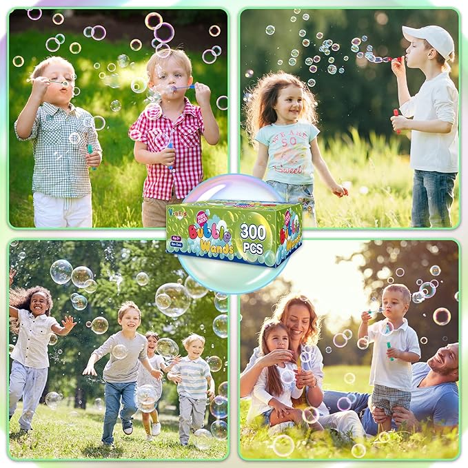 300 Pack Mini Bubble Wands in 10 Color, Bulk Party Favors for Kids, Ideal Goodies Bags Stuffers, Themed Birthday, Valentine, Easter, Halloween, Christmas, School Classroom Prizes for Boys & Girls