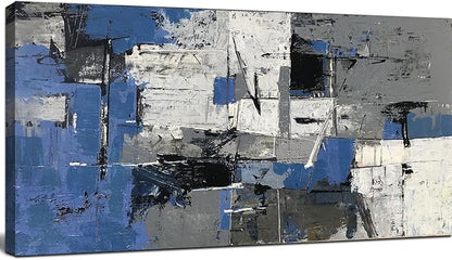 weiyiart Modern Abstract Wall Art – Blue Gray White Canvas Painting, Large 24"x48" Landscape Artwork for Living Room, Bedroom, Bathroom Office – Ready to Hang