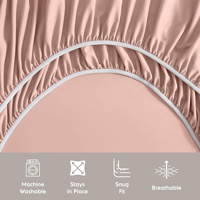Nestl Queen Sheet Set - Luxury 1800 Ultra-Soft Microfiber Bed Sheets - Double Brushed - Deep Pockets - Easy Fit - 4 Piece Set - Bedding Sheets & Pillowcases (Queen, Peach Beige)