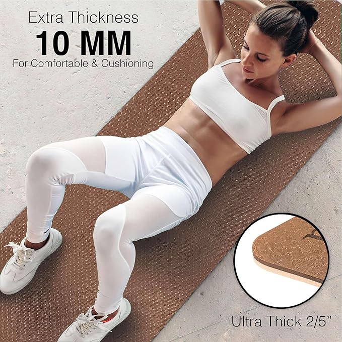 Extra Thick Exercise Yoga Mat with Strap - 2/5 Inch (10MM), Non-Slip Workout Mat for Yoga, Pilates, and Floor Exercises