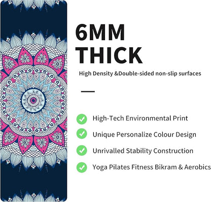 nuveti Yoga Mat Print Extra Thick TPE Non Slip Fitness Exercise Mat with Carrying Bag,72"x24" Extra Thick 6MM Exercise & Workout Mat for Yoga, Pilates Fitness and Floor Exercises