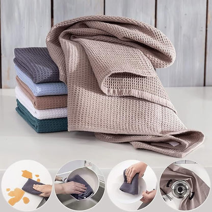 QUILTINA Dish Towels Set,100% Cotton Waffle Weave Kitchen Towels 12 Pack,17 x 25 Inches Dish Towels for Kitchen,Ultra Soft Dish Drying (White, Gray, Light Khaki, Light Blue, Dark Green, Brown)