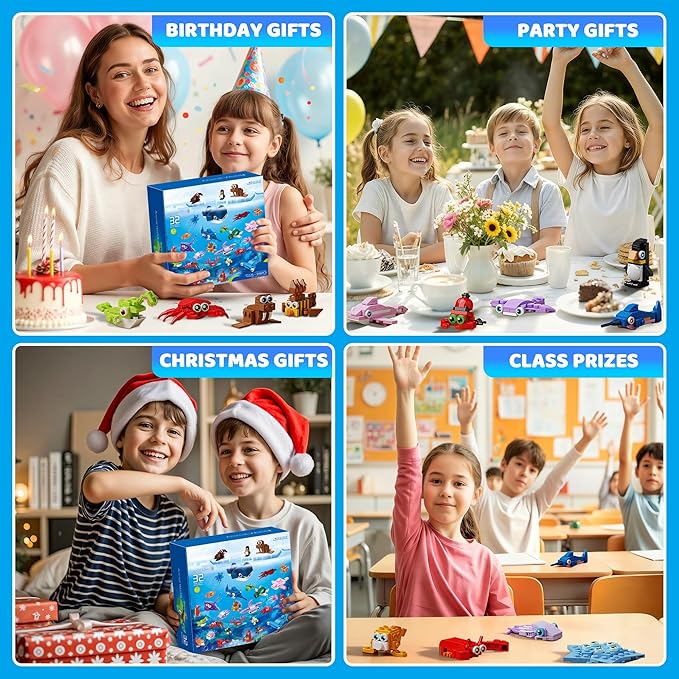 32 Pack Marine Animals Building Blocks - 846PCS Kids Party Favors Educational Toy, Goodie Bag Stuffers Classroom Prizes, Valentines Easter Birthday Gifts for Boys Girls 6-12
