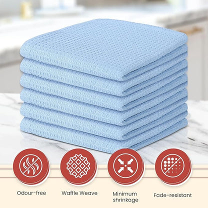 Vintage Vista 100% Cotton Waffle Dish Cloths (Pack of 6) - Dish Rags for Washing Dishes - Reusable & Highly Absorbent Kitchen Towels - Kitchen Rags for Christmas - (12" x 12" - Light Blue)