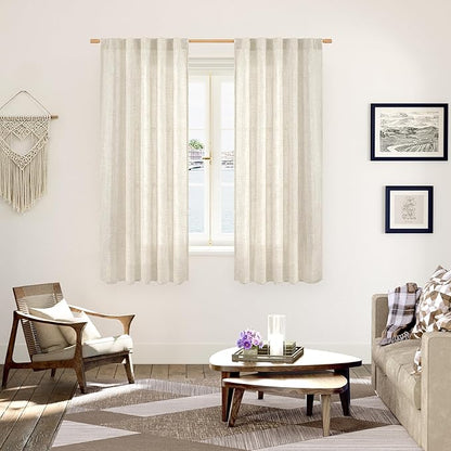YoungsTex Linen Curtains 63 Inch Length for Living Room, Light Filtering Drapes with Rod Pocket Back Tab Semi Sheer Privacy for Bedroom Window, 2 Panels, 42 X 63 Inch