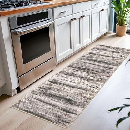 KOZYFLY Modern Abstract Runner Rugs 2x6, Washable Rug Runner Non-Slip Soft Kitchen Rugs, Print Blcak Brown Carpet Runner for Entryway Bathroom Laundry Room Foyer