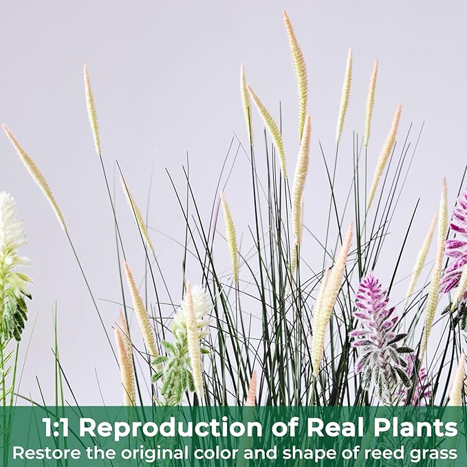Faux 4ft 2-Pack Horsetail Reed Grass with Pink Spikes, 48in Tall Indoor Outdoor Fake Grass in Pot, Home Office Decorative Artificial Plant & Greenery, Wedding Decor Green Bristlegrass