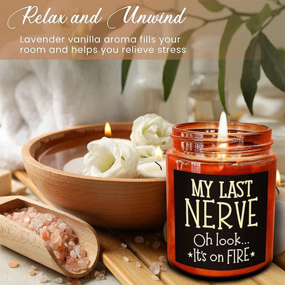 Funny Gifts for Women Men - My Last Nerve Soy Candle - Birthday Gift for Her Wife Sister - Best Friend, Girlfriend Gift - Friendship Gifts for Bestie Boss Coworker Nurse - Stress Relief Candle