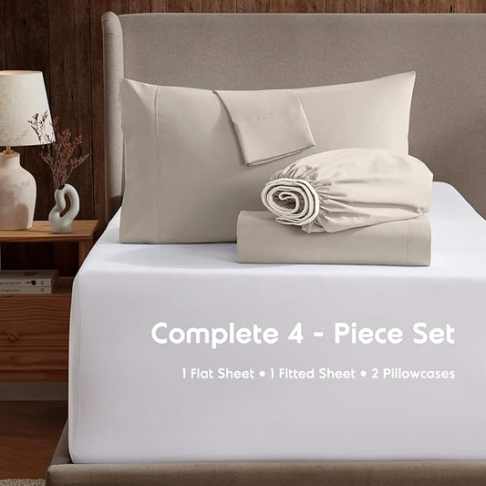 Nestl King Sheet Set - Luxury 1800 Ultra-Soft Microfiber King Bed Sheets - Double Brushed - Deep Pockets - Easy Fit - 4 Piece Set - Bedding Sheets & Pillowcases (King, Linen)