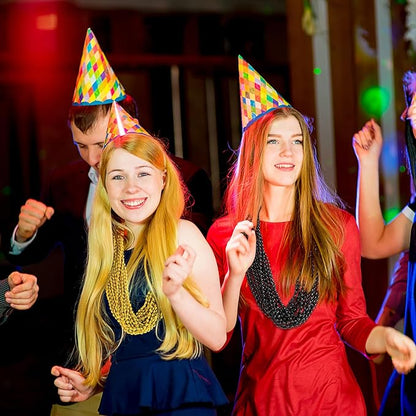 100 PCS Gold Black New Year Necklaces, 33'' New Year Eve Necklaces Oval Happy New Year Necklace Accessories, 2026 New Year Party Beads for New Year's Day, Halloween, Christmas, Carnival Party Favors