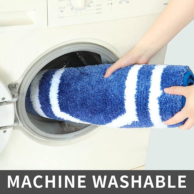 COSY HOMEER Extra Thick Bath Linen Sets Rugs - Anti-Slip Bath Mats Soft Plush 100% Strong Polyester Living Room Bathroom Water Absorbent(Blue,24x48 - Inches)