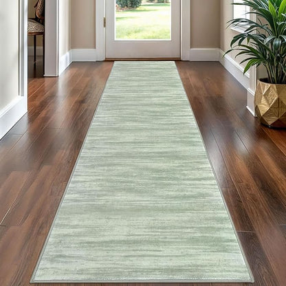 KOZYFLY Modern Abstract Hallway Runner Rug, 2x8 Kitchen Rugs Non-Slip Washable Soft Striped Runner Rugs, Print Green Carpet Runner for Entryway Bathroom Laundry Room Foyer