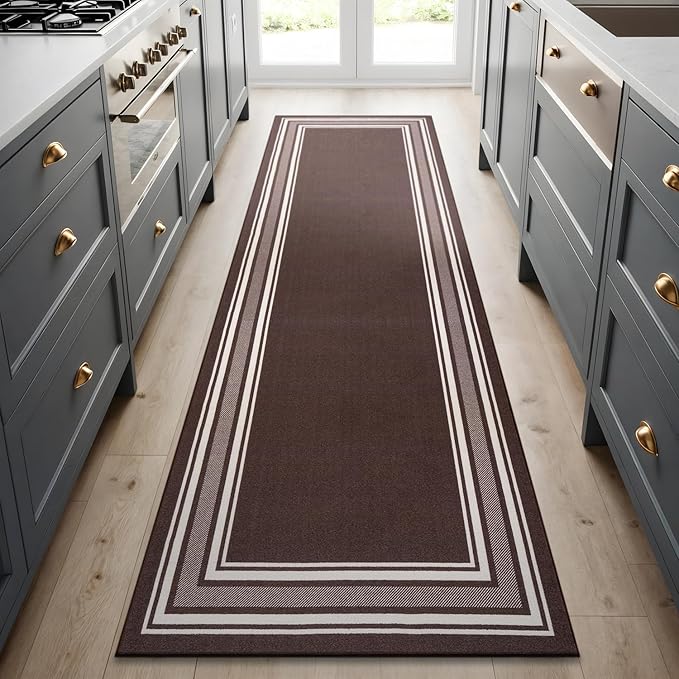 Beverly Rug Non Slip Area Rugs 2x5 Modern Bordered Non Skid Rubber Backing Soft Runner Rug for Living Dining Room Easy to Clean Non Shedding Kitchen Bedroom Indoor Carpet 2 x 5 Brown
