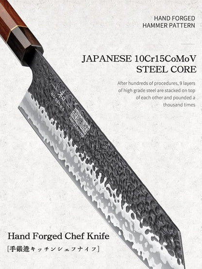 9 Inch Kiritsuke Chef Knife, Japanese Hand Forged 9 Layers 10Cr15CoMoV High Carbon Steel Kitchen Knife, Professional Chef's Knife with Ergonomic Rosewood Handle