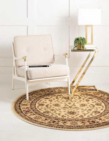Rugs.com Aditi Collection Rug – 7' 10 Round Cream Low Rug Perfect for Kitchens, Dining Rooms