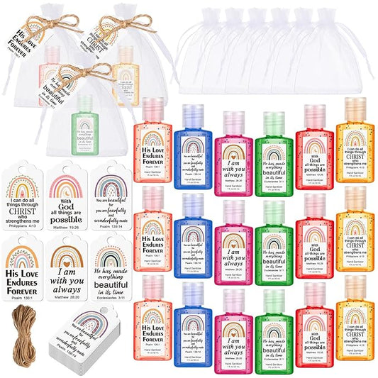 Frienda 24 Set Rainbow Christian Hand Sanitizer Bible Verse Church Mini Travel Size Hand Sanitizer Bulk Inspirational Scripture Religious Christmas Stocking Stuffer Gift Women Teacher Nursing Coworker