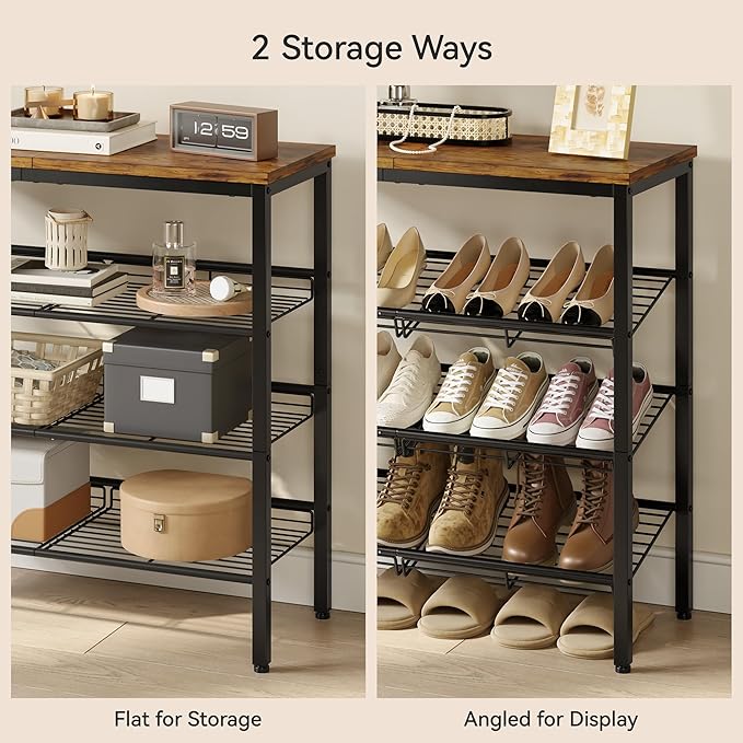 Shoe Rack for Closet,4 Tier Shoe Organizer for Entryway,Shoe Shelf with Storage Shelves and Spacious Top,Max Holds 16 of Shoes,Rustic Brown