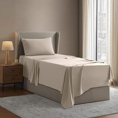 Nestl Twin XL Sheet Set - College Dorm Size - Luxury 1800 Ultra-Soft Microfiber Twin Extra Long Bed Sheets - Deep Pockets - Easy Fit - Extra Soft - 3 Piece Set (Twin XL, Beige Cream)