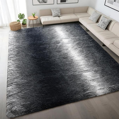 DweIke Luxury Fluffy Kids Rugs for Living Room Bedroom, 4x6 Feet Shaggy Black and White Area Rug for Girls Boys, Upgrade Plush Non-Slip and Washable Colorful Fuzzy Carpet for Dorm Nursery Decor