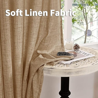 YoungsTex Burlap Linen Curtains 63 Inch Length for Living Room Window, Textured Semi Sheer Drapes Light Filtering with Rod Pocket Back Tab for Farmhouse Bedroom, Toffee, 52 X 63 Inch, 2 Panels