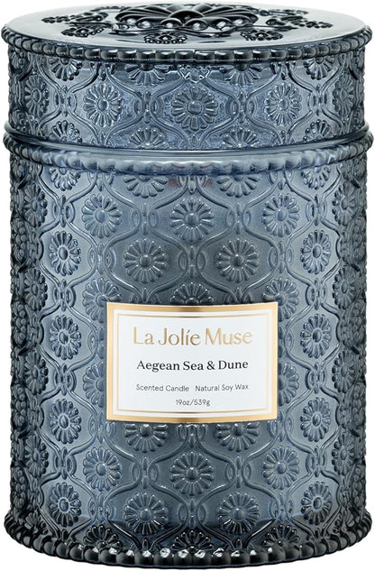 LA JOLIE MUSE Summer Marine Scented Candle, 19 Oz, Ocean Candle Gift, Natural Soy Candles for Home Scented, Long Burning Time, Large Glass Jar Candles