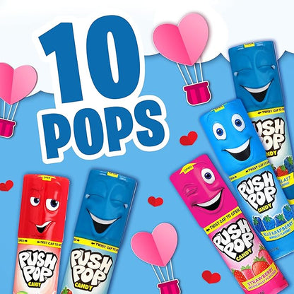 Push Pop Valentine's Candy Variety Pack, 10 Ct Lollipops Individually Wrapped in Fruity Flavors, Bulk Individually Wrapped Hard Candy, Birthday Party Favors, Valentine's Gifts, Goodie Bags for Kids
