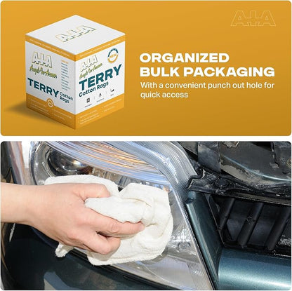 Angel-in-Armor White Terry Cloth Rags (12” x 12”) – 20Ib Bulk Box of 100% Cotton Cleaning Rags (240 Units) – Reclaimed Towels for Plumbers, Shop Use, Janitorial, and Commercial Cleaning
