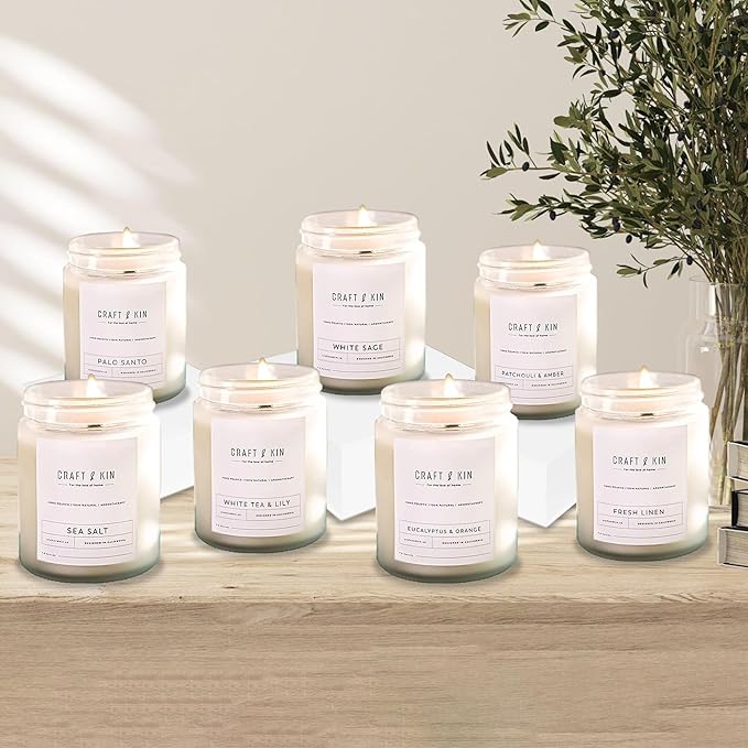 Craft & Kin Patchouli & Amber Scented Candle | 8 Oz, 45-Hour Long Lasting | Classic Soy with Woodwick Winter Candles | Made with Natural Soy | Holiday Candles Gifts for Men and Women